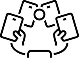 Group of friends sharing content on smartphones at cafe with copy space Set A vector