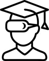 Graduate using augmented reality headset during ceremony copy space on left vector