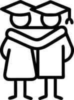 Graduate hugging friends after ceremony in outdoor setting copy space on left Set A vector