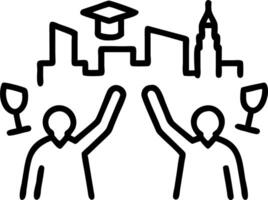 Graduate and friends sharing a toast with reality cityscape backdrop copy space on left Set A vector