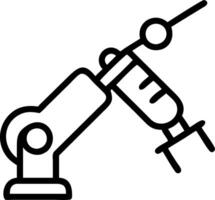 Glossy robot arm with syringe against dark background vector