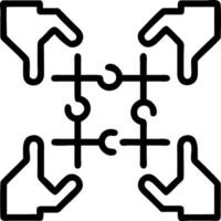 Futuristic macro of hands placing holographic puzzle pieces representing teamwork and problem solving in a high tech environment copy space on bottom vector
