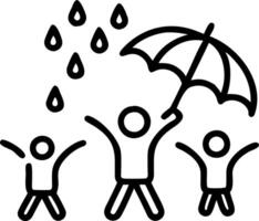 Family playing in the rain with umbrellas capturing joyful splashes plain background on right vector