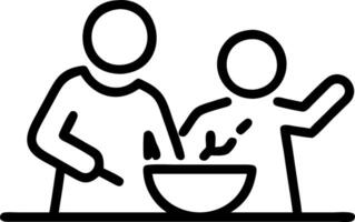 Family making breakfast together in a bright kitchen with a glossy background copy space on top vector