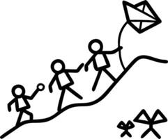Family flying kites on a hill with a glossy background copy space on left vector