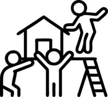 Family building a treehouse together in the backyard with a plain background copy space on left vector
