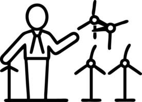 Executive giving speech in front of wind turbines with copy space Set A vector