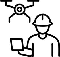 Engineer controlling drone via tablet at construction site with copy space Set A vector