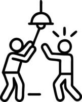 Employees installing energy efficient lighting with copy space Set A vector