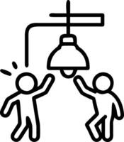 Employees installing energy efficient lighting with copy space Set A2 vector