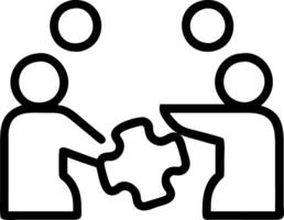 Employees collaborating on interactive puzzle in open office copy space on left vector
