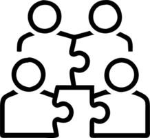 Employees discussing puzzle strategy with bokeh background copy space on left vector