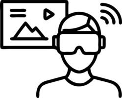 Employee using augmented reality glasses in a futuristic office with digital dashboard in background Set A vector