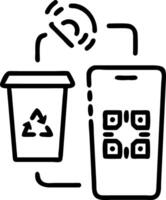 Employee scanning QR code on recycling bin with smartphone for tracking Set A vector