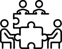 Diverse team assembling puzzle pieces around a table in a conference room copy space below Set 2 vector