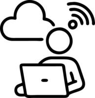 Digital nomad working remotely on a laptop with cloud based tools in a creative space Set A vector