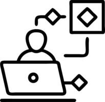 Developer working on AI algorithm on laptop with virtual workspace and digital flowchart Set A vector