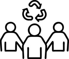 Corporate team brainstorming waste reduction strategies around recycling station Set A vector