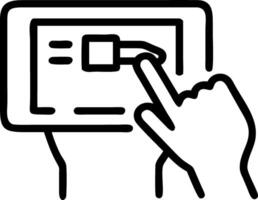Close up of workers hand using AI tablet for machine diagnostics Set A vector