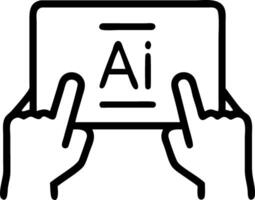 Close up of technician hands using AI tablet for industrial analysis Set A vector