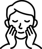 Close up of man using face wash in a modern bathroom copy space below Set A vector