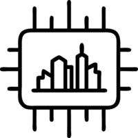 Close up of microchip with city skyline reflected on its surface and copy space Set A vector