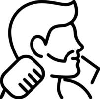 Close up of man using beard brush with soft abstract background copy space below Set A vector