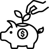 Close up of hands planting a small tree in a piggy bank to represent green savings Set A vector