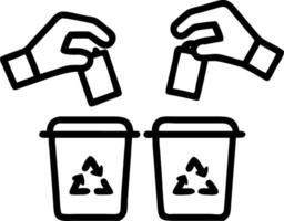 Close up of hands sorting items into clearly labeled bins for office recycling Set A vector