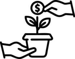 Close up of hands planting a sapling in a coin shaped pot Set 2 vector