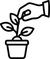 Close up of hands planting a sapling in a coin shaped pot vector