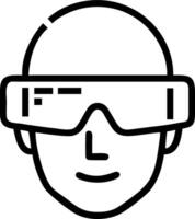 Close up of engineers face with augmented reality glasses displaying data Set A vector