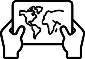 Close up of diverse hands holding digital tablet displaying world map with copy space Set A vector