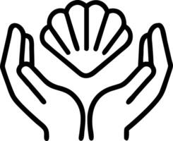 Close up of a persons hands holding a seashell with ocean background and copy space Set A vector