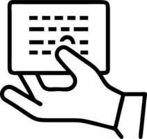 Close up of a hand holding a transparent screen with data and copy space Set A vector
