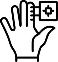 Close up of a doctors hand interacting with a holographic AI interface vector