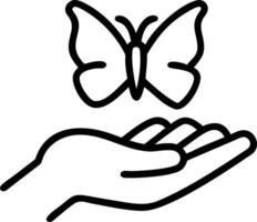 Close up of a butterfly landing on a person hand with copy space Set A vector