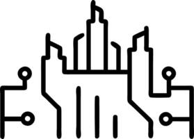 City skyline with green circuit board overlay and copy space Set A2 vector