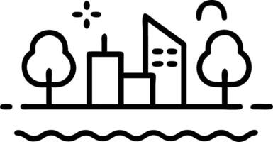 City buildings with tree reflections in water with bokeh lights Set A vector