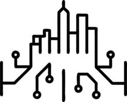 City skyline with circuit board overlay and copy space Set A vector