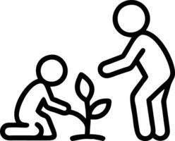 Child planting tree with parent in garden with copy space vector