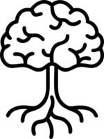 Abstract tree with roots forming human brain silhouette Set A vector