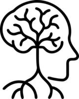 Abstract tree with roots forming human brain silhouette Set A2 vector