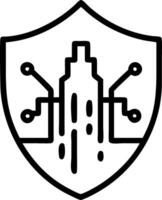 Abstract shield over cityscape with circuit patterns and copy space Set A vector