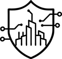 Abstract cityscape with shield and circuit patterns with copy space Set A2 vector