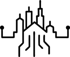 Abstract city skyline with glowing circuit lines and copy space Set A2 vector