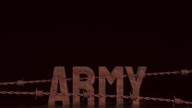 el oxidado mordaz cable y Ejército texto imagen 3d representación. foto