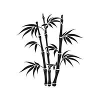 Black and white drawing of a bamboo tree with three branches. The tree is tall and slender vector