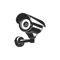 Black and white image of a security camera. The camera is mounted on a wall and has a black lens vector