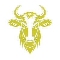 Yellow bull with horns on its head. The horns are large and pointy. The cow has a big vector